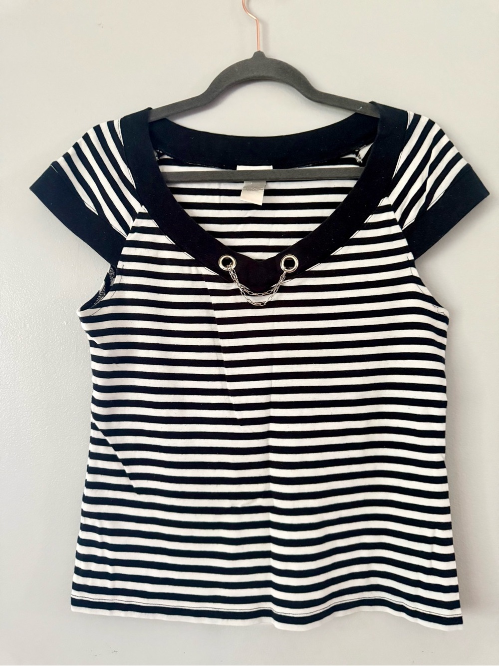 🇨🇦 LAURA Y2K Striped Cap Sleeve Top Hardware Detail Punk Goth Alt Grunge Small